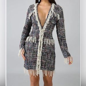 Plaid Beaded Jacket Dress -L